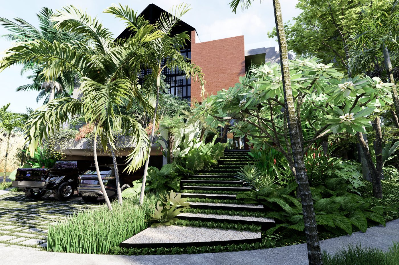 Projeto residencial com paisagismo tropical