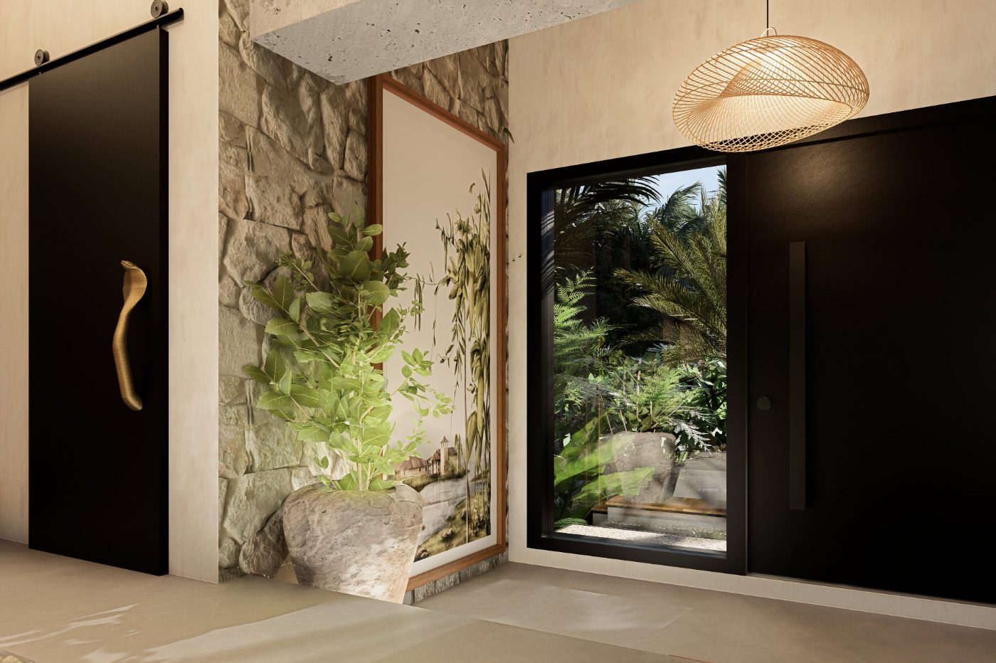 Entrada com jardim vertical